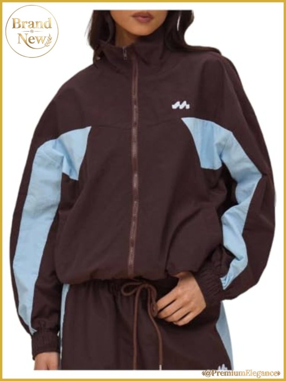 Women's Oversized Zip Up Track Jacket Stand Collar Windbreaker Activewear